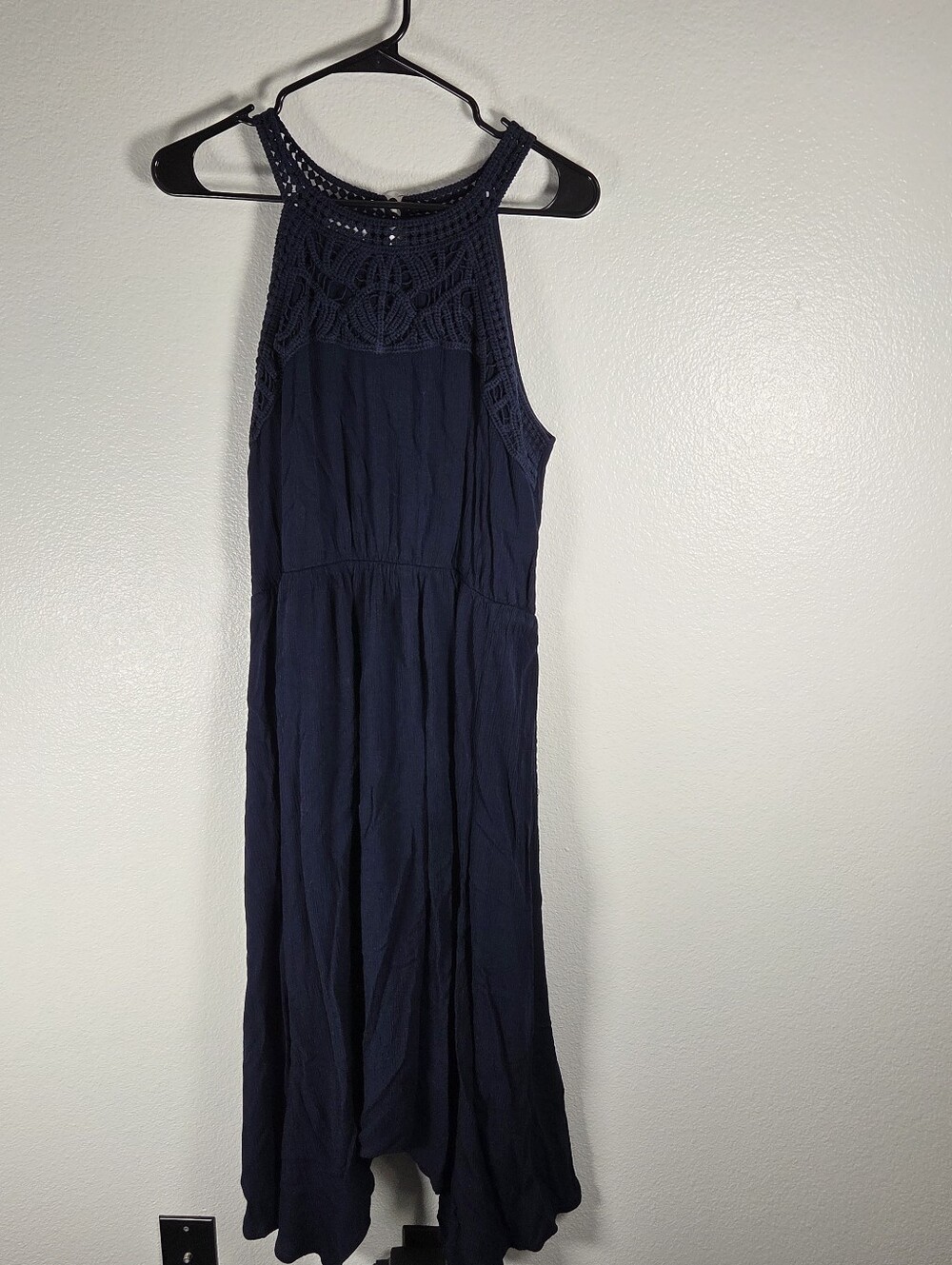 Maurices Womwn's Size Medium Navy Crochet Yoke Maxi Dress